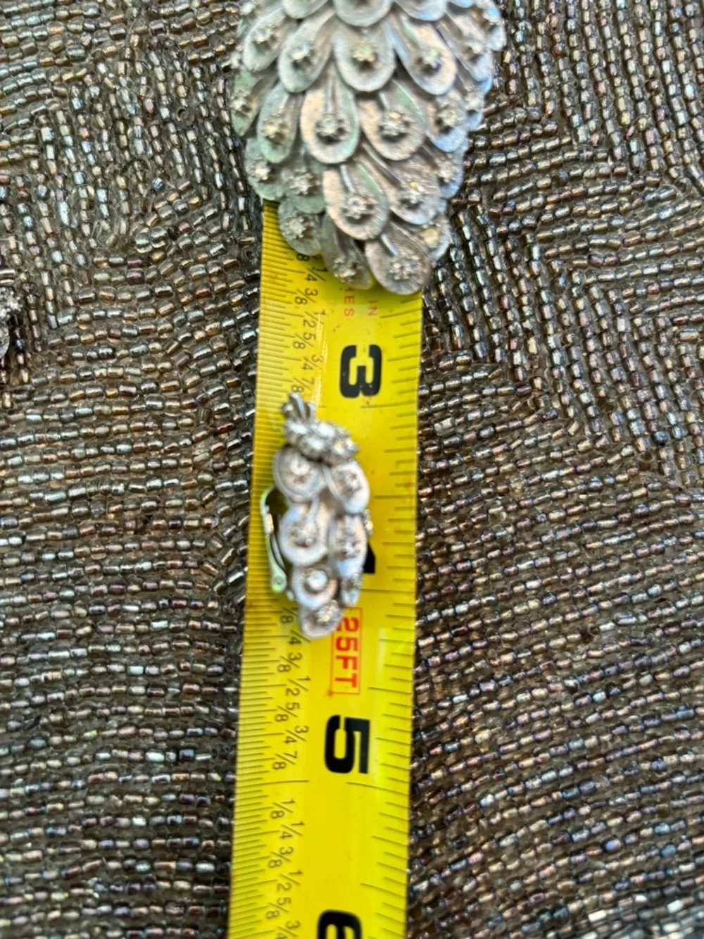 Vintage Crystal Pinecone Brooch and Clip-On Earrings - Silver Tone